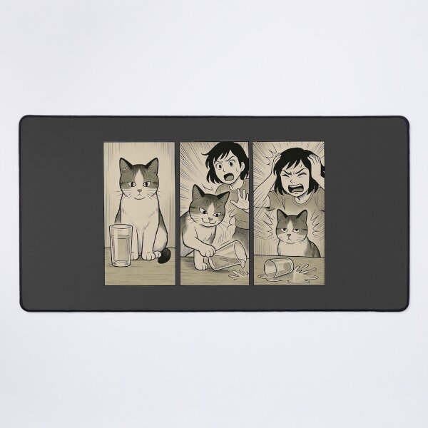 Item preview, Spilled Glass Cat Meme | Japanese Manga Style 3-Panel Comic designed and sold by iamwonderkitty.