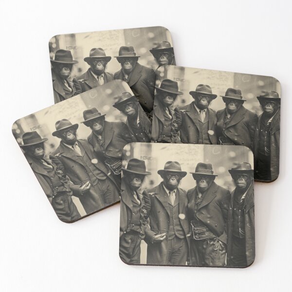 Artikelvorschau, Erde 52768, Vintage New York Gangster, Mobbed Up, Vintage Foto, Schwarz-Weiß-Foto, Schimpansen, Affen, Sci-Fi, Fantasy-Kunst, Kunstwerk, Geschenk entworfen und verkauft von GSizzle1.