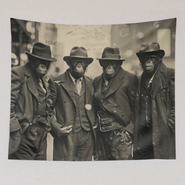 Item preview, Earth 52768, Vintage New York Gangsters, Mobbed Up, Vintage Photo, Black and White Photo, Chimps, Apes, Sci-Fi, Fantasy Art, Artwork, Gift designed and sold by GSizzle1.