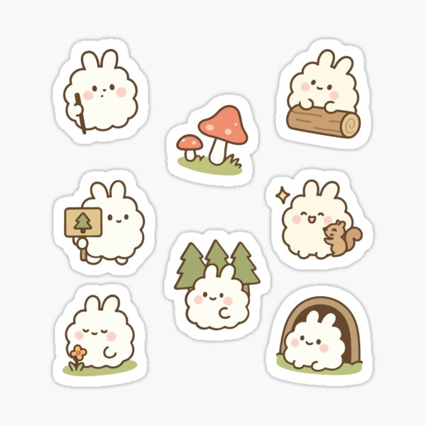 Item preview, Kawaii Bunny Wandern & Camping Sticker Pack – Süßes Waldabenteuer-Set designed and sold by gyenayme.