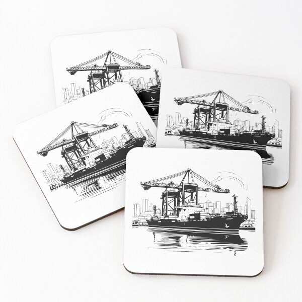 Item preview, Marina Dock Old Port Pier Boat Ship Wharf Harbor Cargo  designed and sold by inkoutninja.