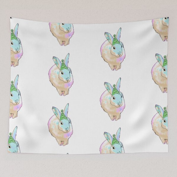Item preview, Rainbow Bunny in a Green Party Hat – animalsinhats designed and sold by Ashley’sAnimalz.
