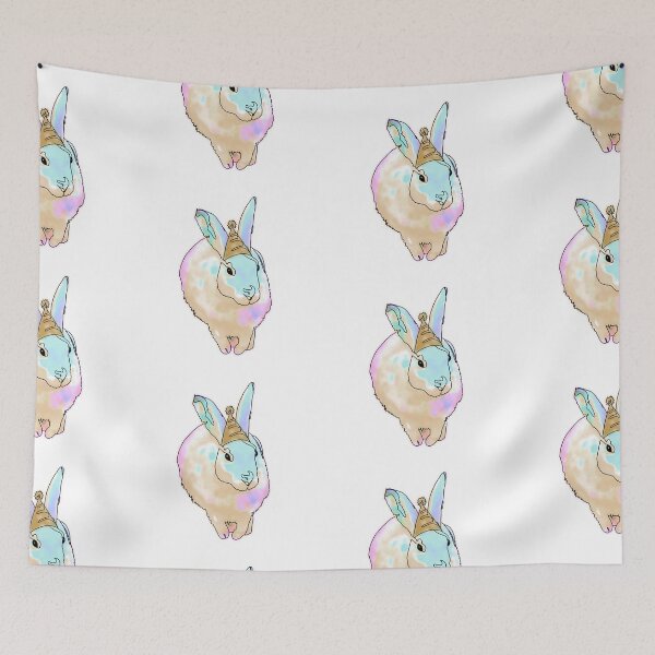 Item preview, Rainbow Bunny in a Yellow Party Hat – animalsinhats designed and sold by Ashley’sAnimalz.