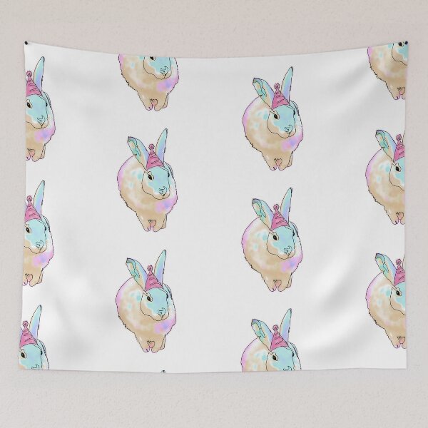 Item preview, Rainbow Bunny in a Pink Party Hat – animalsinhats designed and sold by Ashley’sAnimalz.