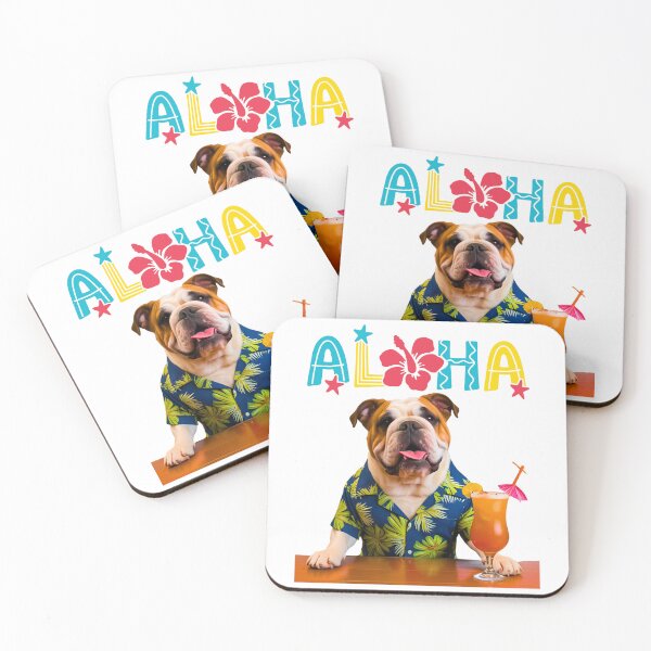 Item preview, Aloha English Bulldog – Tropical Bar Dog in Hawaiian Shirt with Mai Tai designed and sold by Fredster1966.