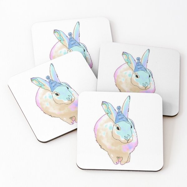 Item preview, Rainbow Bunny in a Blue Party Hat – animalsinhats designed and sold by Ashley’sAnimalz.