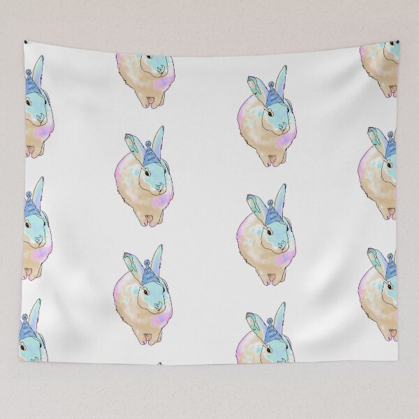 Item preview, Rainbow Bunny in a Blue Party Hat – animalsinhats designed and sold by Ashley’sAnimalz.
