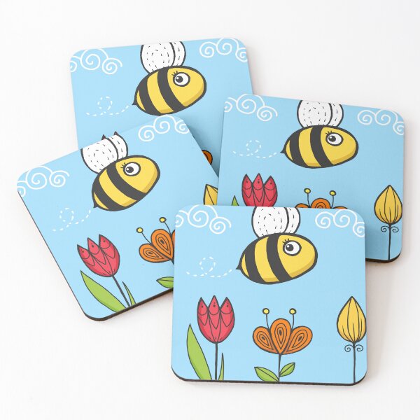 Item preview, Flying Bumblebee and Flowers – Cute Cartoon Bumblebee Art Print designed and sold by Tattyarts.