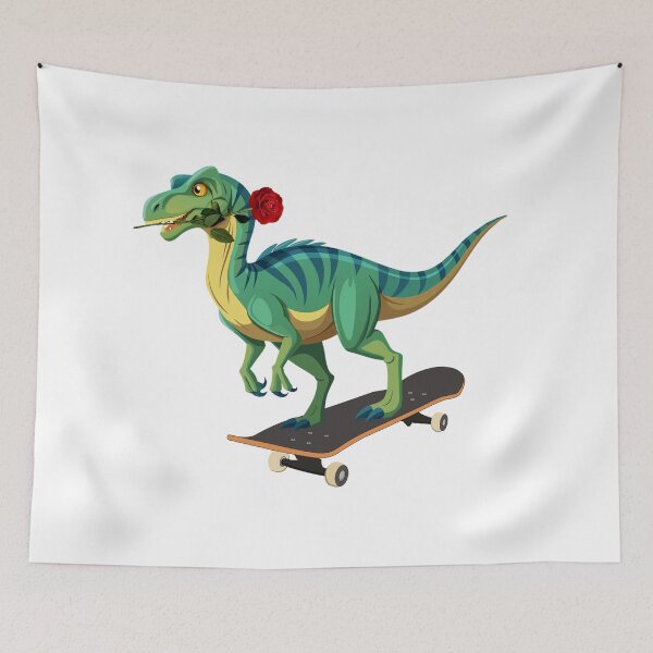 Item preview, Cute Dinosaur Skating with Rose - Adorable Romantic Dino Design designed and sold by ArtsyExplorer.