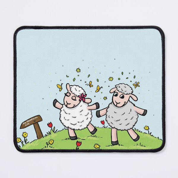 Item preview, Two Happy Hopping Sheep on Lawn – Cute Sheep Art Print designed and sold by Tattyarts.