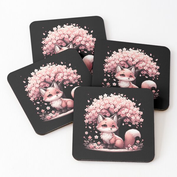 Item preview, Japanese Kawaii Fox Cherry Blossom Flower Trees designed and sold by Kimberley King Art  King Art.