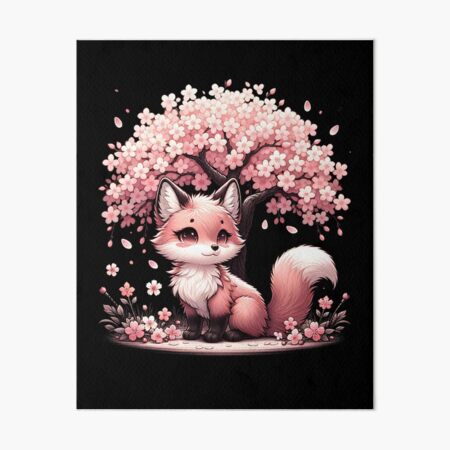 Item preview, Japanese Kawaii Fox Cherry Blossom Flower Trees designed and sold by Kimberley King Art  King Art.