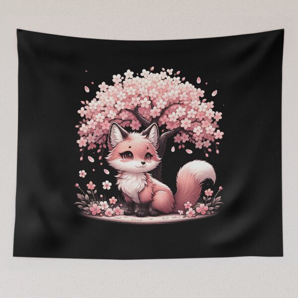 Item preview, Japanese Kawaii Fox Cherry Blossom Flower Trees designed and sold by Kimberley King Art  King Art.