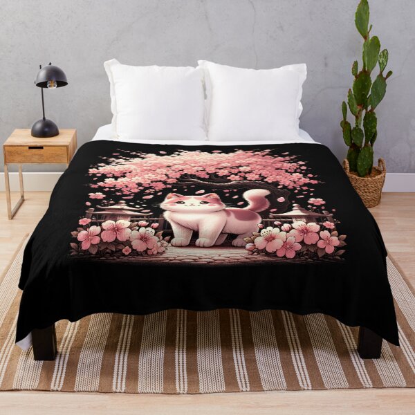 Item preview, Japanese Kawaii Cat Neko Cherry Blossom Flower Trees designed and sold by Kimberley King Art  King Art.