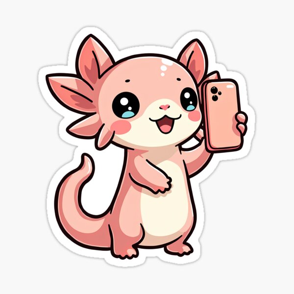 Item preview, Kawaii Axolotl Taking a Selfie – Cute Phone-Loving Amphibian Design designed and sold by DesignDoodleArt.