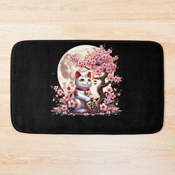 Item preview, Maneki Neko Japanese Lucky Cat Cherry Blossom Moon designed and sold by Kimberley King Art  King Art.