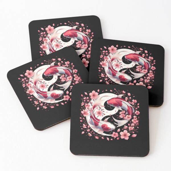 Item preview, Japanese Yin Yang Nishikigoi Carp Fish Nishikigoi Cherry Blossom Flower Aesthetic designed and sold by Kimberley King Art  King Art.