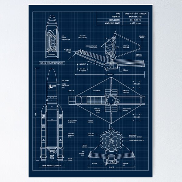 Item preview, James Webb Space Telescope (Navy Blueprint. Vertical) designed and sold by BGALAXY.