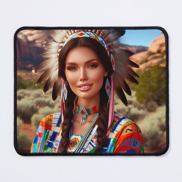 Item preview, Indigenous beauty, AI generated, portrait, imaginative outfit designed and sold by HerbertFlenner.