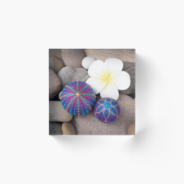 Beautiful blue and purple stones with the flower Acrylic Block