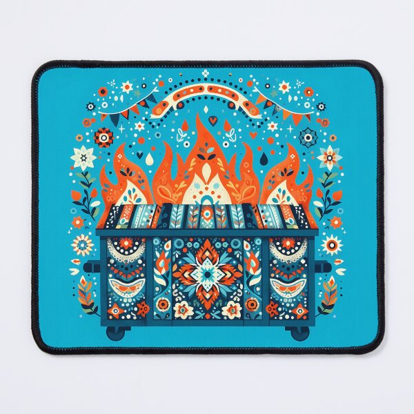 Item preview, Scandinavian Folk Art Blue Dumpster Fire with Decorative Garland and Dancing Flames by heidiannemorris © designed and sold by FOLK ART FUSION by heidiannemorris.