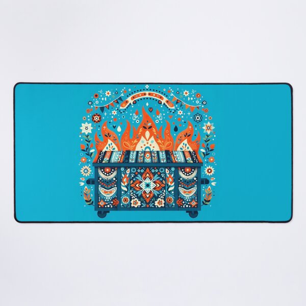 Item preview, Scandinavian Folk Art Blue Dumpster Fire with Decorative Garland and Dancing Flames by heidiannemorris © designed and sold by FOLK ART FUSION.