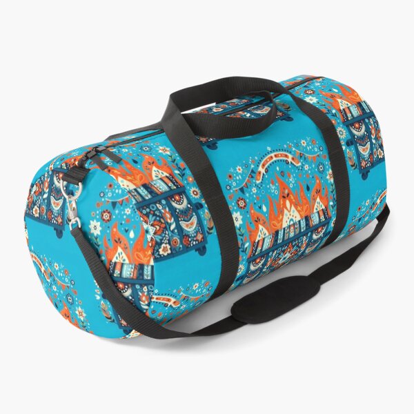 Item preview, Scandinavian Folk Art Blue Dumpster Fire with Decorative Garland and Dancing Flames by heidiannemorris © designed and sold by FOLK ART FUSION by heidiannemorris.
