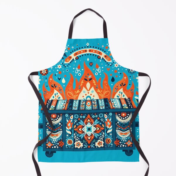 Item preview, Scandinavian Folk Art Blue Dumpster Fire with Decorative Garland and Dancing Flames by heidiannemorris © designed and sold by FOLK ART FUSION by heidiannemorris.