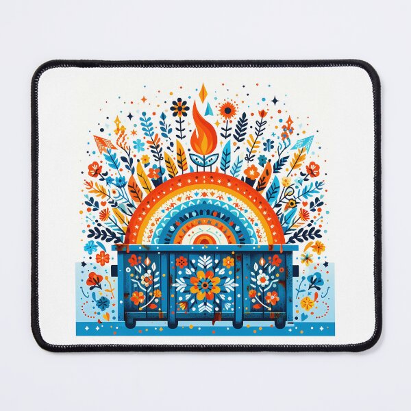 Item preview, Scandinavian Folk Art Blue Dumpster Fire with Explosive Rainbow and Wildflowers by heidiannemorris © designed and sold by FOLK ART FUSION by heidiannemorris.