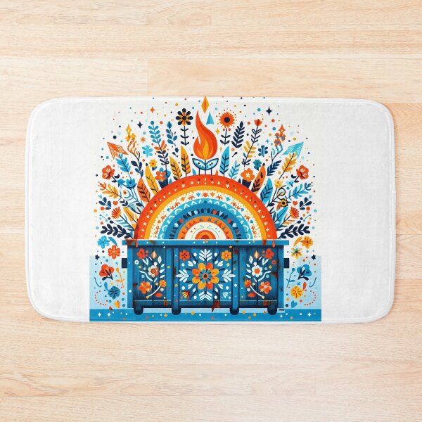 Item preview, Scandinavian Folk Art Blue Dumpster Fire with Explosive Rainbow and Wildflowers by heidiannemorris © designed and sold by FOLK ART FUSION by heidiannemorris.