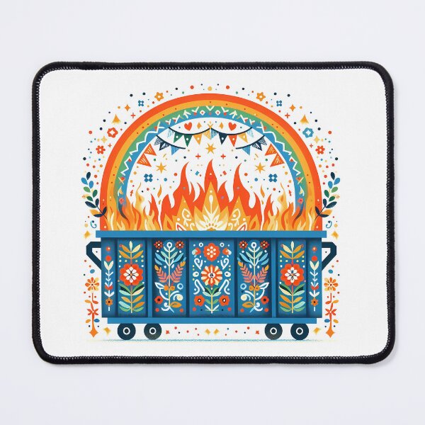 Item preview, Scandinavian Folk Art Blue Dumpster Fire with Full Rainbow and Radiant Flames by heidiannemorris © designed and sold by FOLK ART FUSION by heidiannemorris.