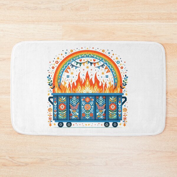 Item preview, Scandinavian Folk Art Blue Dumpster Fire with Full Rainbow and Radiant Flames by heidiannemorris © designed and sold by FOLK ART FUSION by heidiannemorris.