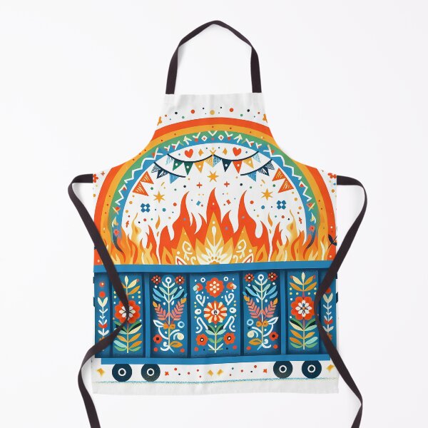 Item preview, Scandinavian Folk Art Blue Dumpster Fire with Full Rainbow and Radiant Flames by heidiannemorris © designed and sold by FOLK ART FUSION by heidiannemorris.