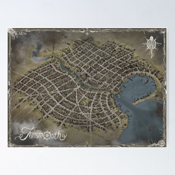 Item preview, Innsmouth Map - Hand-Drawn Lovecraftian World designed and sold by QatlasMap Shop.