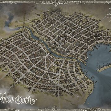 Artwork thumbnail, Innsmouth Map - Hand-Drawn Lovecraftian World by QatlasMap Shop