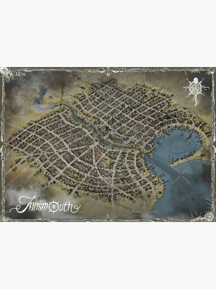 Thumbnail 3 of 3, Sticker, Innsmouth Map - Hand-Drawn Lovecraftian World designed and sold by qpiii.