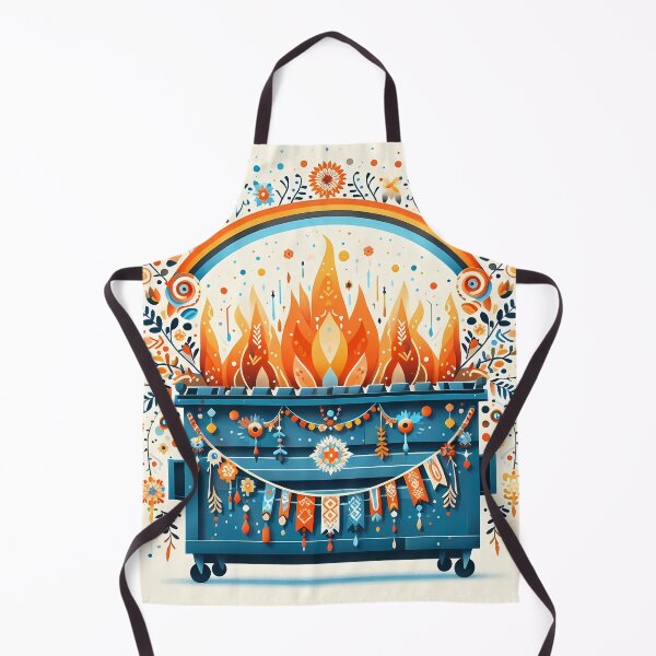 Item preview, Scandinavian Folk Art Blue Dumpster Fire with Half Rainbow and Marigold Flames by heidiannemorris © designed and sold by FOLK ART FUSION by heidiannemorris.