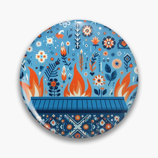 Item preview, Scandinavian Folk Art Blue Dumpster Fire with Starburst Flowers and Midnight Flames by heidiannemorris © designed and sold by FOLK ART FUSION by heidiannemorris.