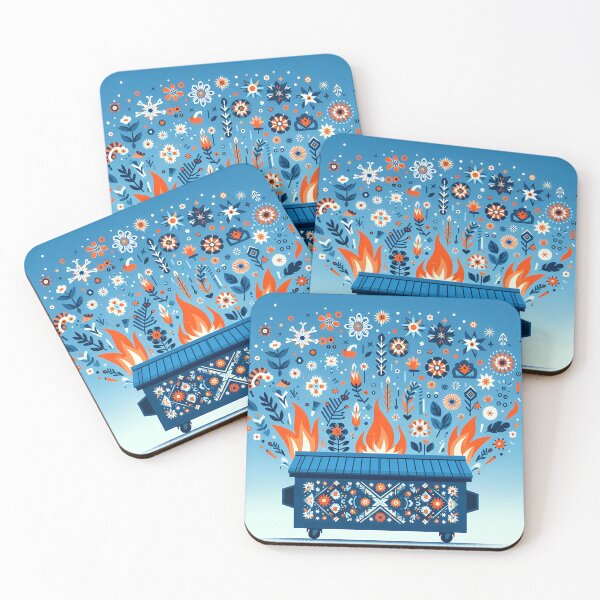 Item preview, Scandinavian Folk Art Blue Dumpster Fire with Starburst Flowers and Midnight Flames by heidiannemorris © designed and sold by FOLK ART FUSION by heidiannemorris.
