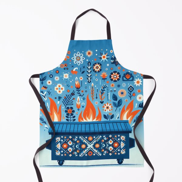 Item preview, Scandinavian Folk Art Blue Dumpster Fire with Starburst Flowers and Midnight Flames by heidiannemorris © designed and sold by FOLK ART FUSION by heidiannemorris.