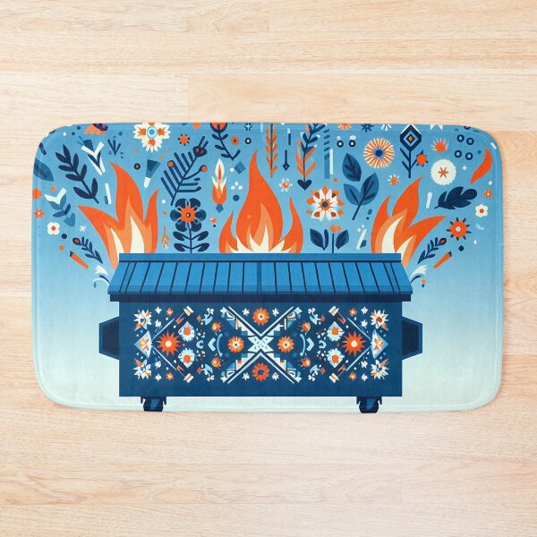 Item preview, Scandinavian Folk Art Blue Dumpster Fire with Starburst Flowers and Midnight Flames by heidiannemorris © designed and sold by FOLK ART FUSION by heidiannemorris.