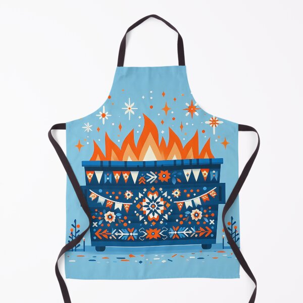 Item preview, Scandinavian Folk Art Blue Dumpster Fire with Scattered Stars and Gentle Flames by heidiannemorris © designed and sold by FOLK ART FUSION by heidiannemorris.