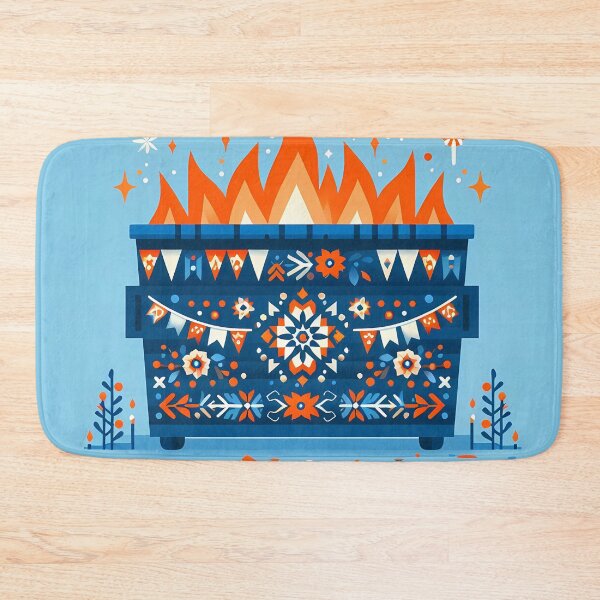 Item preview, Scandinavian Folk Art Blue Dumpster Fire with Scattered Stars and Gentle Flames by heidiannemorris © designed and sold by FOLK ART FUSION by heidiannemorris.