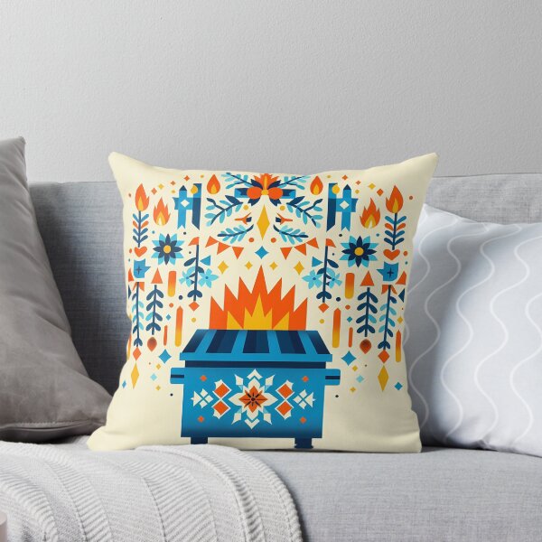 Item preview, Scandinavian Folk Art Blue Dumpster Fire with Hanging Folk Flowers and Sharp Flames by heidiannemorris © designed and sold by FOLK ART FUSION by heidiannemorris.