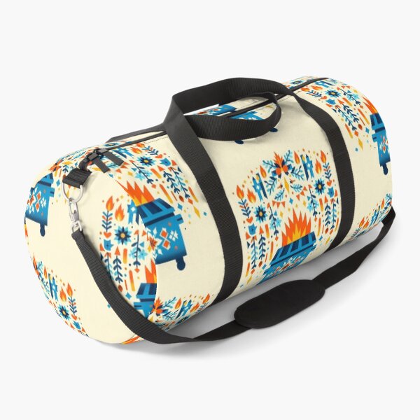 Item preview, Scandinavian Folk Art Blue Dumpster Fire with Hanging Folk Flowers and Sharp Flames by heidiannemorris © designed and sold by FOLK ART FUSION by heidiannemorris.