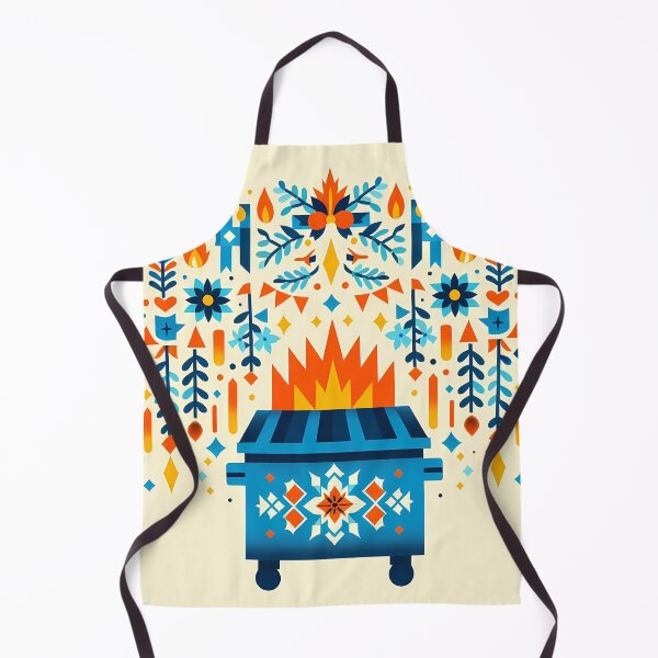 Item preview, Scandinavian Folk Art Blue Dumpster Fire with Hanging Folk Flowers and Sharp Flames by heidiannemorris © designed and sold by FOLK ART FUSION by heidiannemorris.