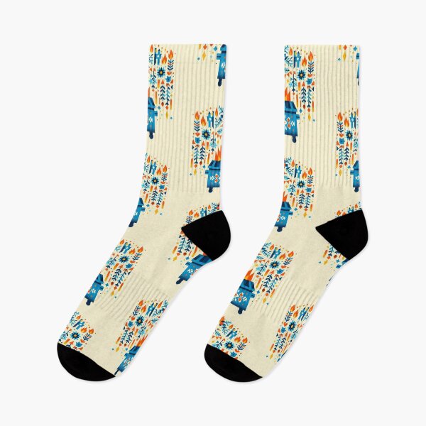 Item preview, Scandinavian Folk Art Blue Dumpster Fire with Hanging Folk Flowers and Sharp Flames by heidiannemorris © designed and sold by FOLK ART FUSION by heidiannemorris.