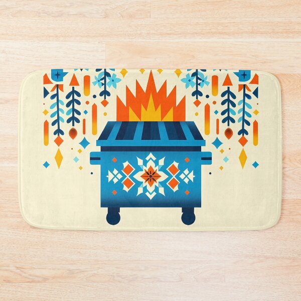 Item preview, Scandinavian Folk Art Blue Dumpster Fire with Hanging Folk Flowers and Sharp Flames by heidiannemorris © designed and sold by FOLK ART FUSION by heidiannemorris.