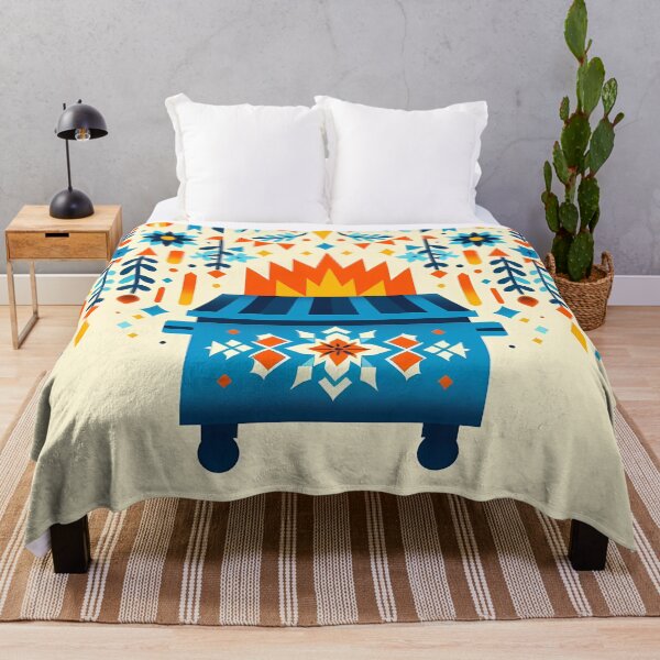 Item preview, Scandinavian Folk Art Blue Dumpster Fire with Hanging Folk Flowers and Sharp Flames by heidiannemorris © designed and sold by FOLK ART FUSION by heidiannemorris.