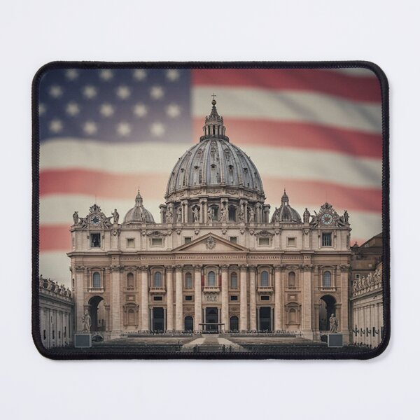Item preview, St. Peter's Basilica Behind the American Flag – Symbolic Patriotic Religious Art designed and sold by VintageManiac.